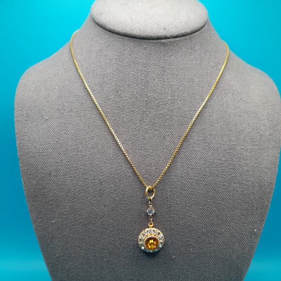 Vintage Light Topaz Rhinestone Pendant Necklace, Amerik FBM, Gold Filled Jewelry - Picture 3 of 10